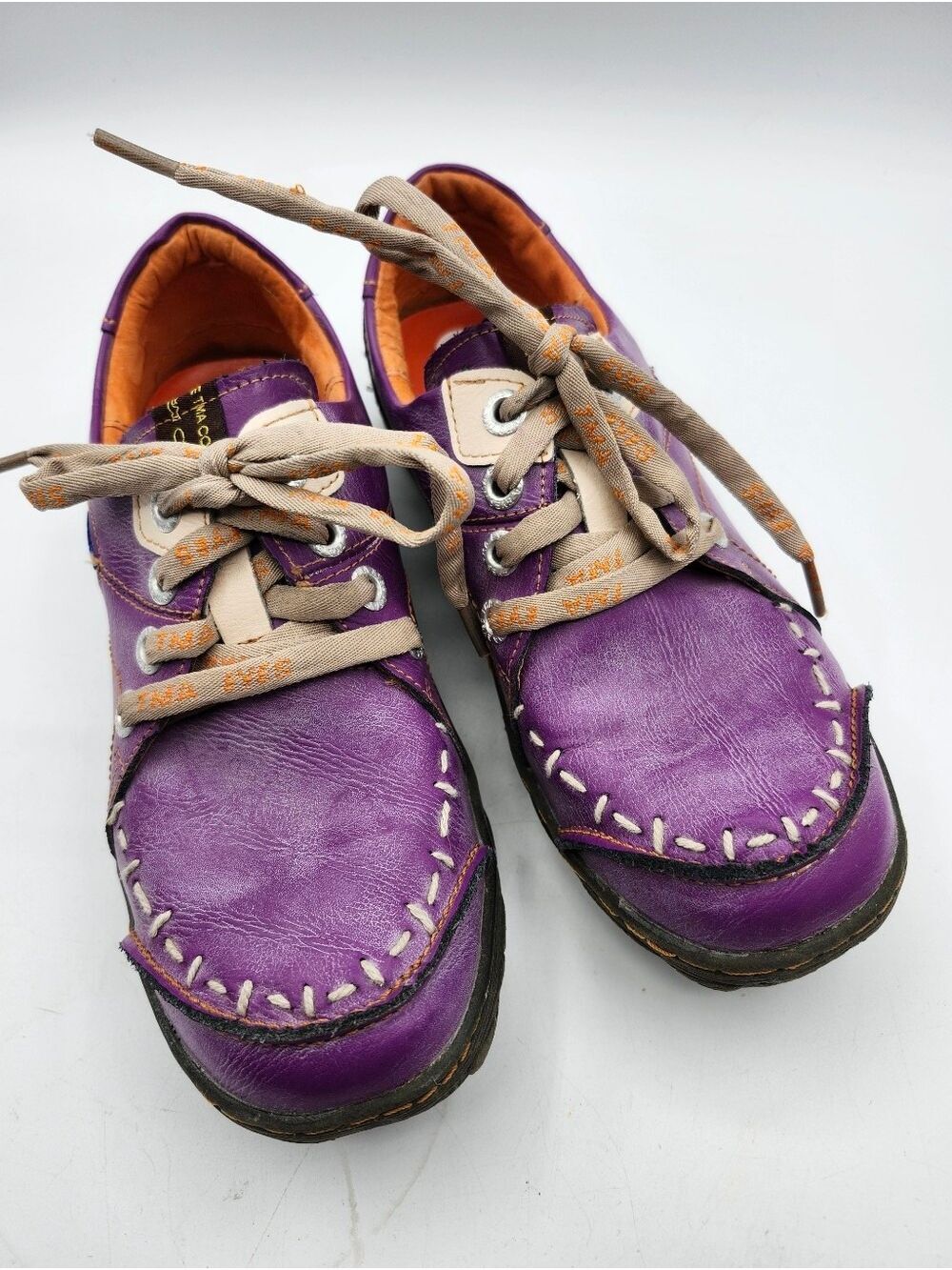 TMA EYES Purple Lace-Up Casual Flats with Contrasting Orange Lining